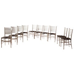 Set di 10 sedie in faggio e corda Colombo Sanguineti modello "5 Stecche", Italia, anni '40