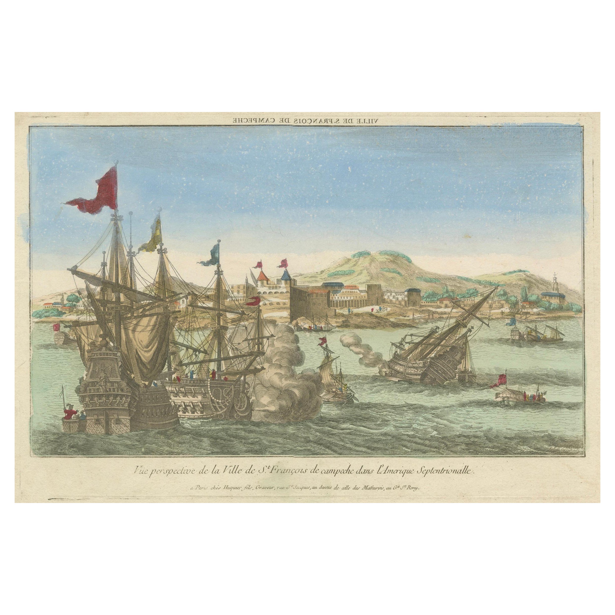 Naval Battle Off St. François (Campeche, Mexico), ca. 1780 For Sale