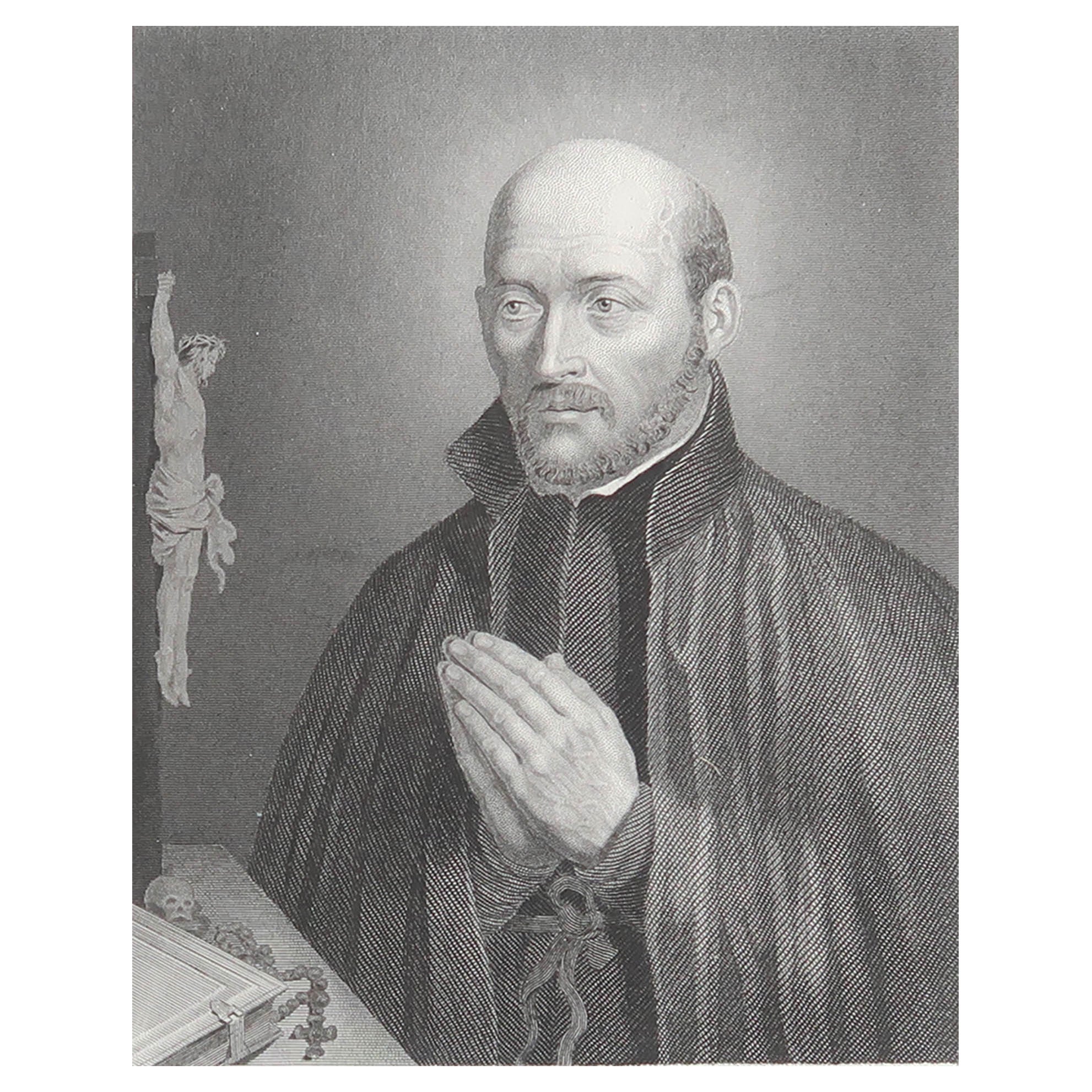 Original Antique Print, Portrait of Ignatius Loyola, circa 1850