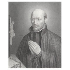 Original Antique Print, Portrait of Ignatius Loyola, circa 1850
