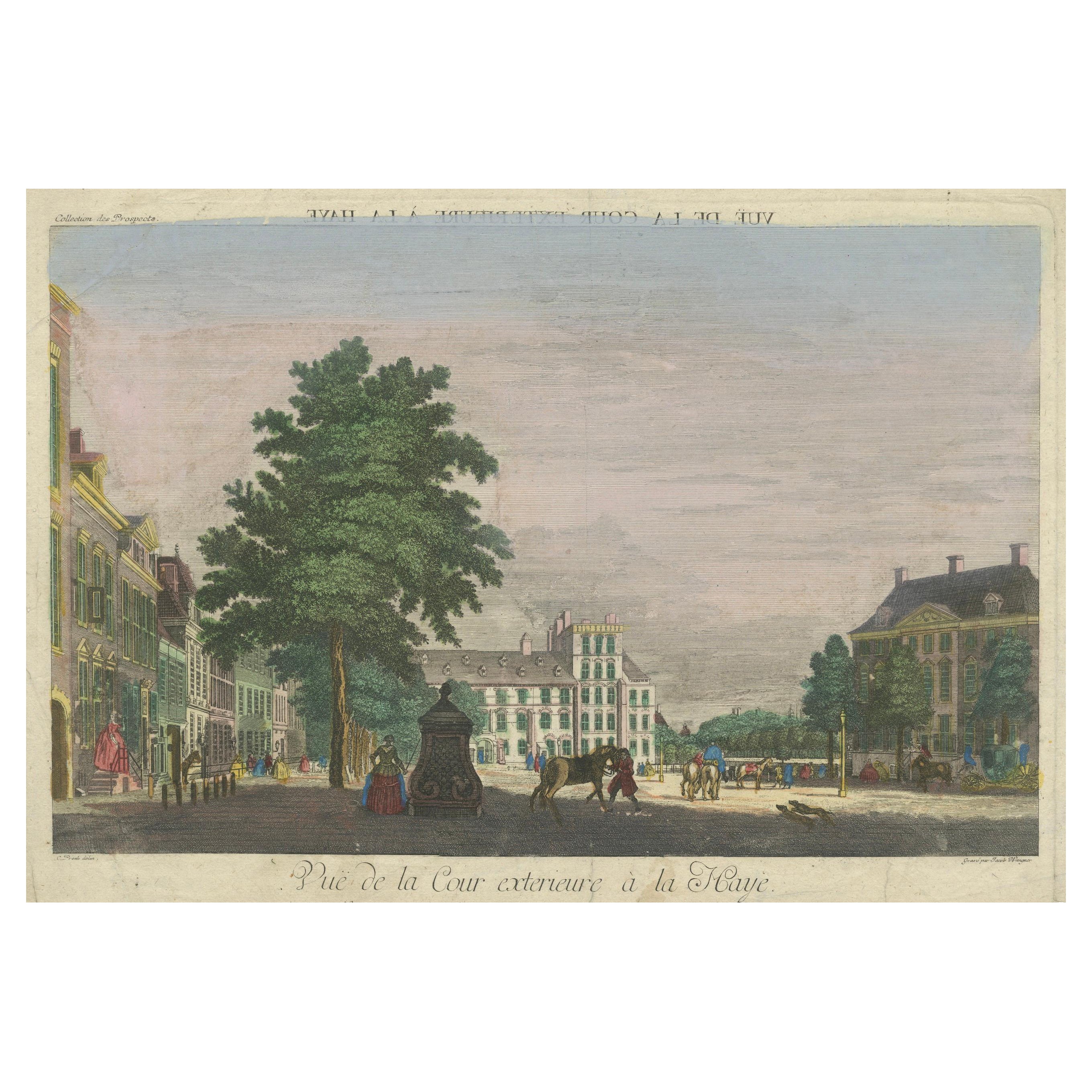 Vue optique colorée à la main de Buitenhof, La Haye, par Jacob Wagner, vers 1760