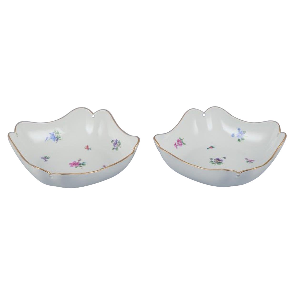 Meissen, Germany, two square bowls. Hand-painted porcelain.