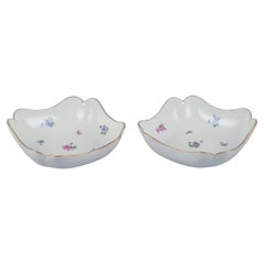 Meissen, Germany, two square bowls. Hand-painted porcelain.