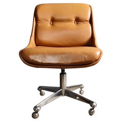 Jean Gillon For Italma Tan Leather Office Swivel Chair Brazilian Mid Century