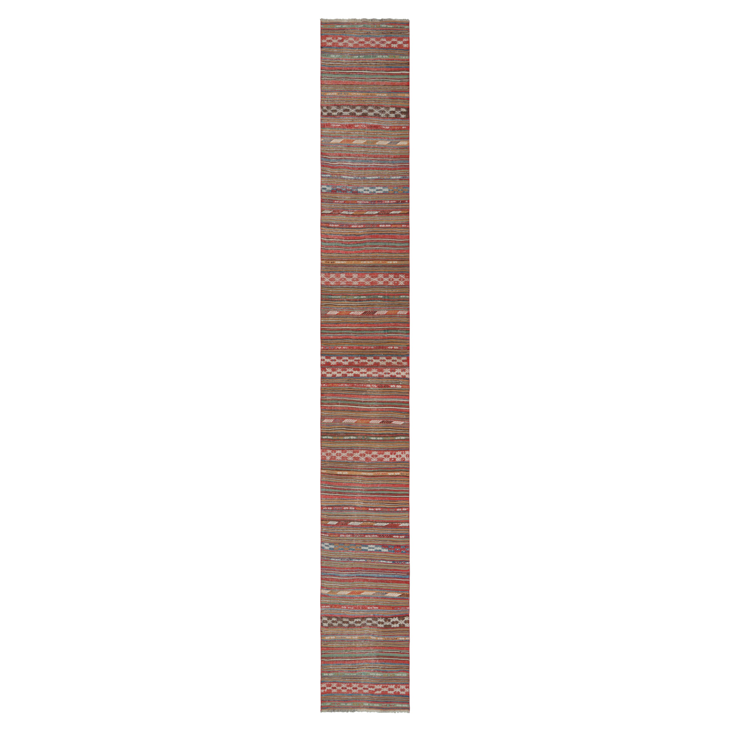 Vintage Extra-Long Kilim Runner Rug with Stripes and Tribal Motifs  Rug & Kilim