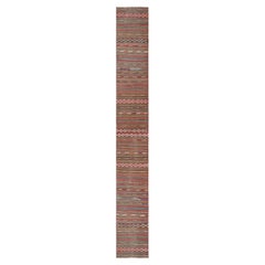 Vintage Extra-Long Kilim Runner Rug with Stripes and Tribal Motifs  Rug & Kilim
