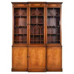 Baker Furniture Georgian Inlaid Flame Mahogany Breakfront Bookcase Cabinet