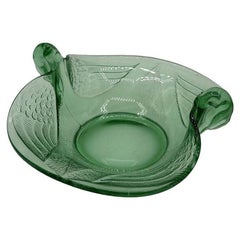 Cuenco con Bandeja Anular de Cristal Uranio Art Decó Doble Cisne by Fenton Art Glass Co