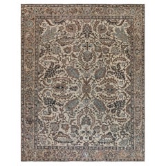 Doris Leslie Blau 1900s Tabriz Ivoire, bleu, Brown Tapis de laine fait main