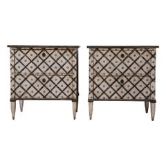 Pair of Antique French bedside tables - chests of drawers with diamond pattern