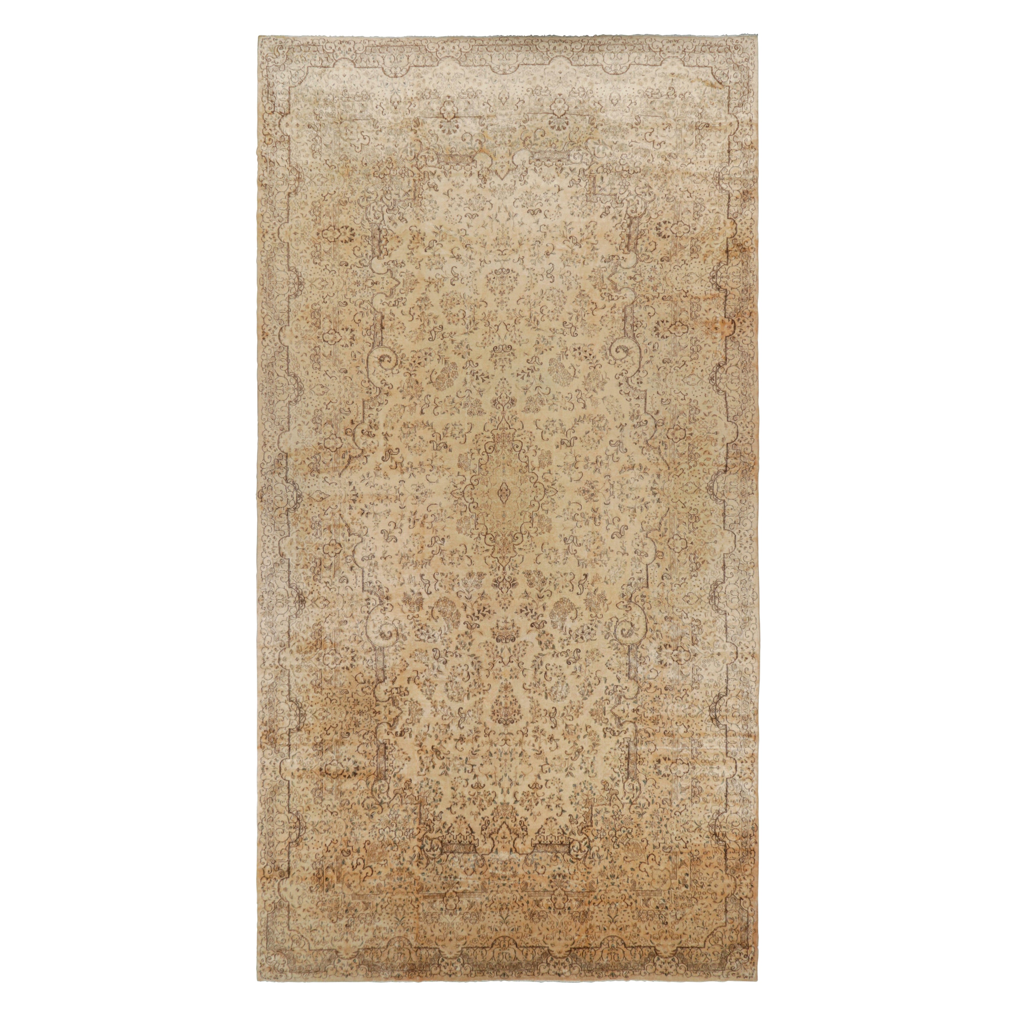 Oversized Antique Kerman Persian Rug in Beige with Floral Patterns  Rug & Kilim