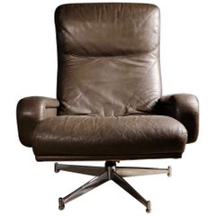 Howard Keith HK Furniture Brown Leather Swivel Armchair Mid Century Vintage