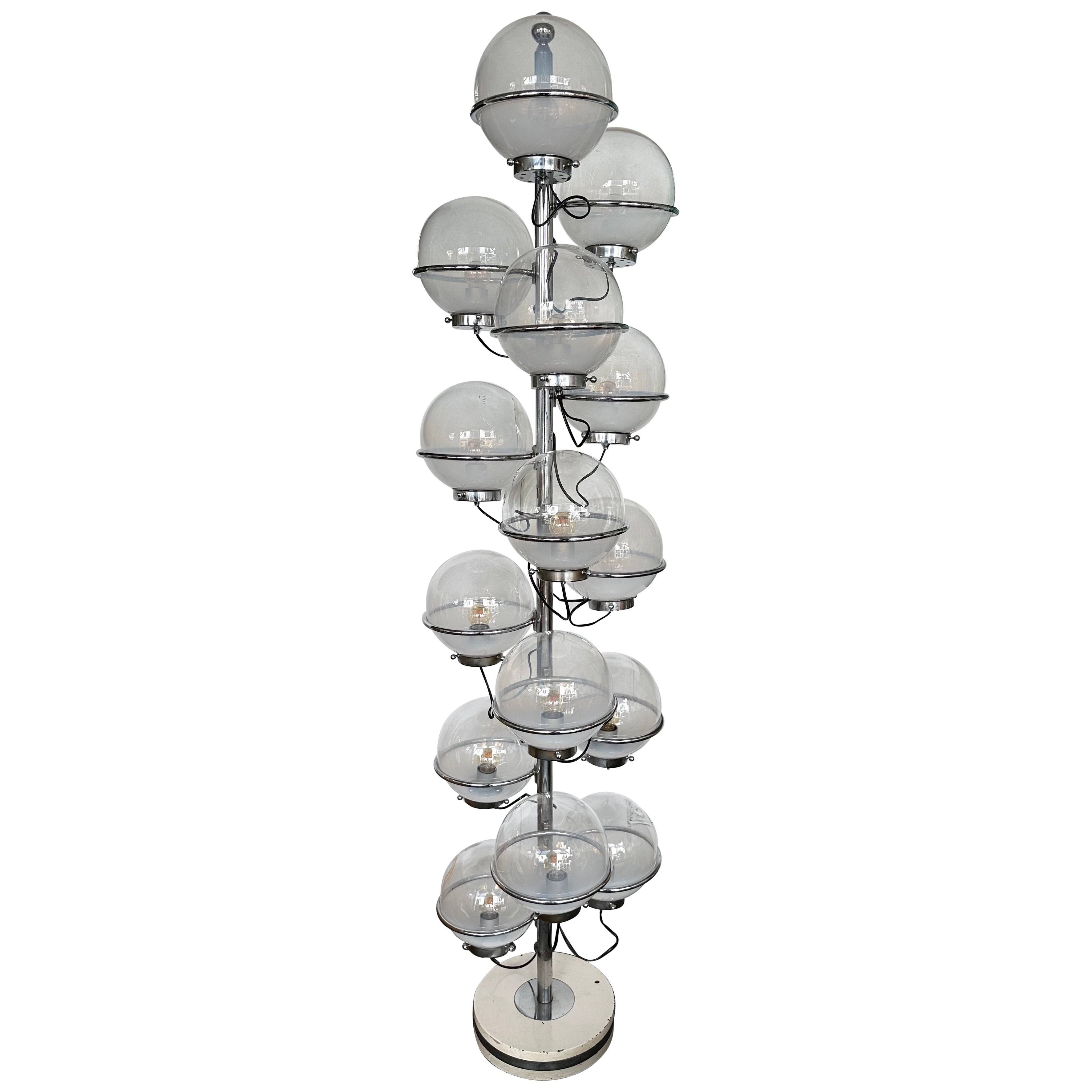 Large Floor Lamp Metal and White Smoke Glass Globe by Candle, Italy, 1970s