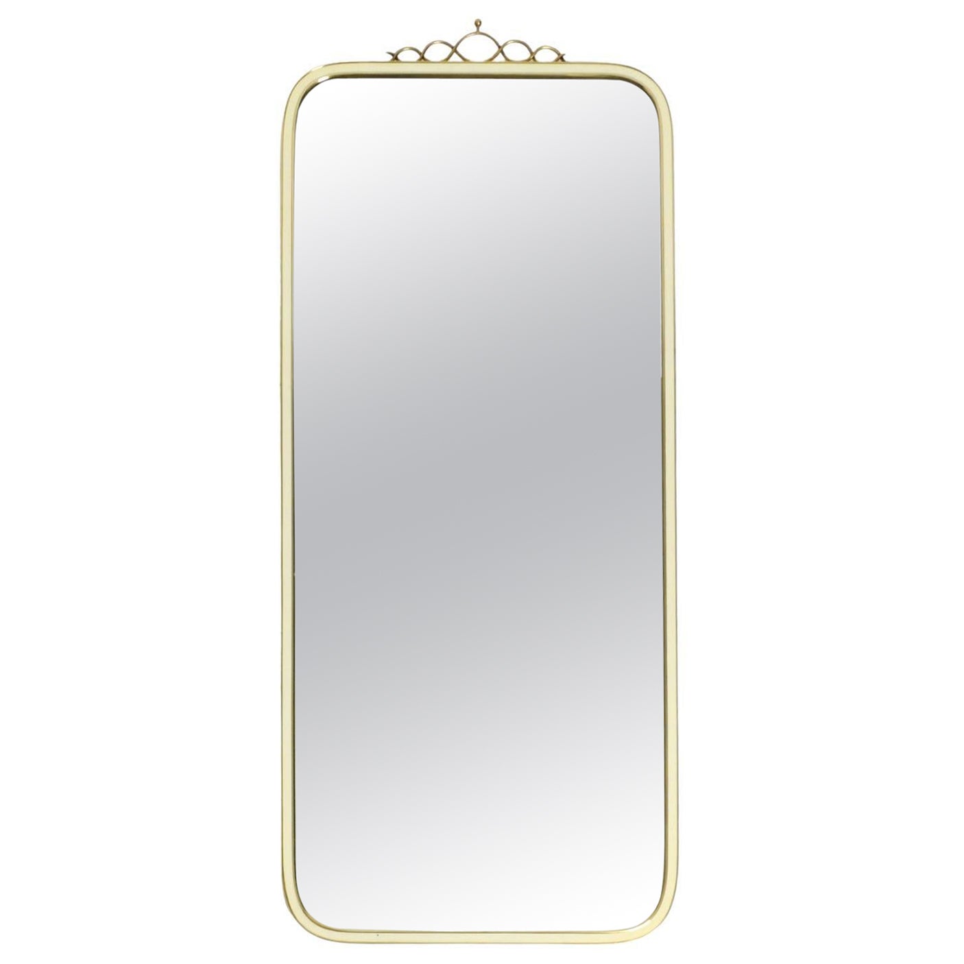 Large heavy long Mid Century brass wall mirror by Münchner Zierspiegel