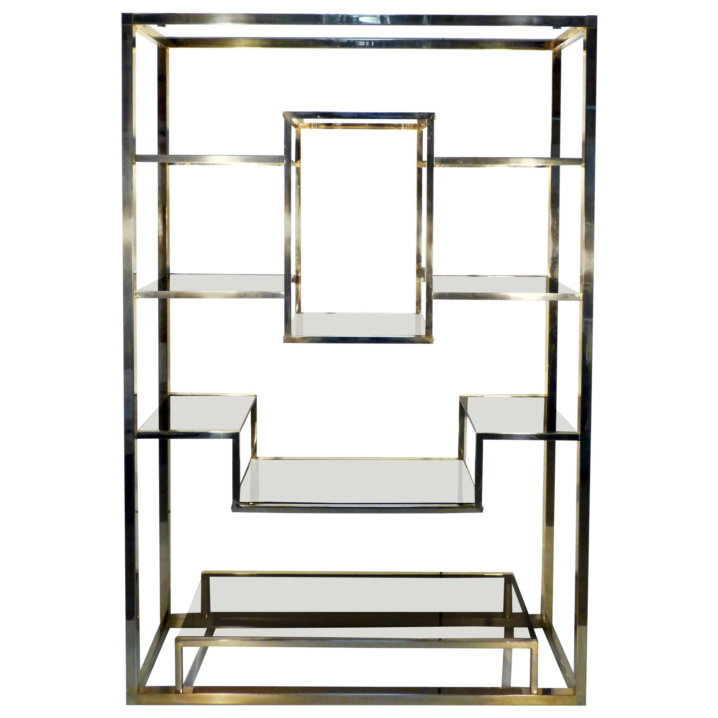 Etagere Brass and Glass Room Divider by Romeo Rega from Italy - Shelve For Sale