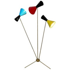 Rare Italian Stilnovo Three-Arm Tripod Floor Lamp from the 1960’s