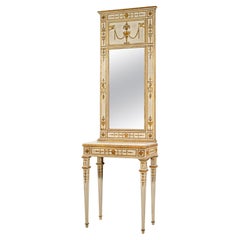19th Century, Italian Neoclassical Lacquered and Gilt Wood Console with Mirror