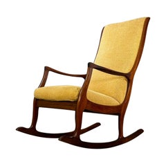 1960s Danish Teak Rocking Chair with Yellow Upholstery and Elegant Woodwork