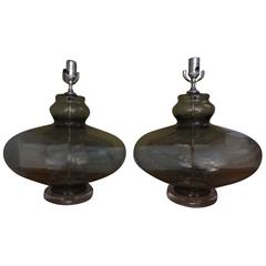 Pair Of Italian Mid-Century Modern Smoked Glass Lamps 8