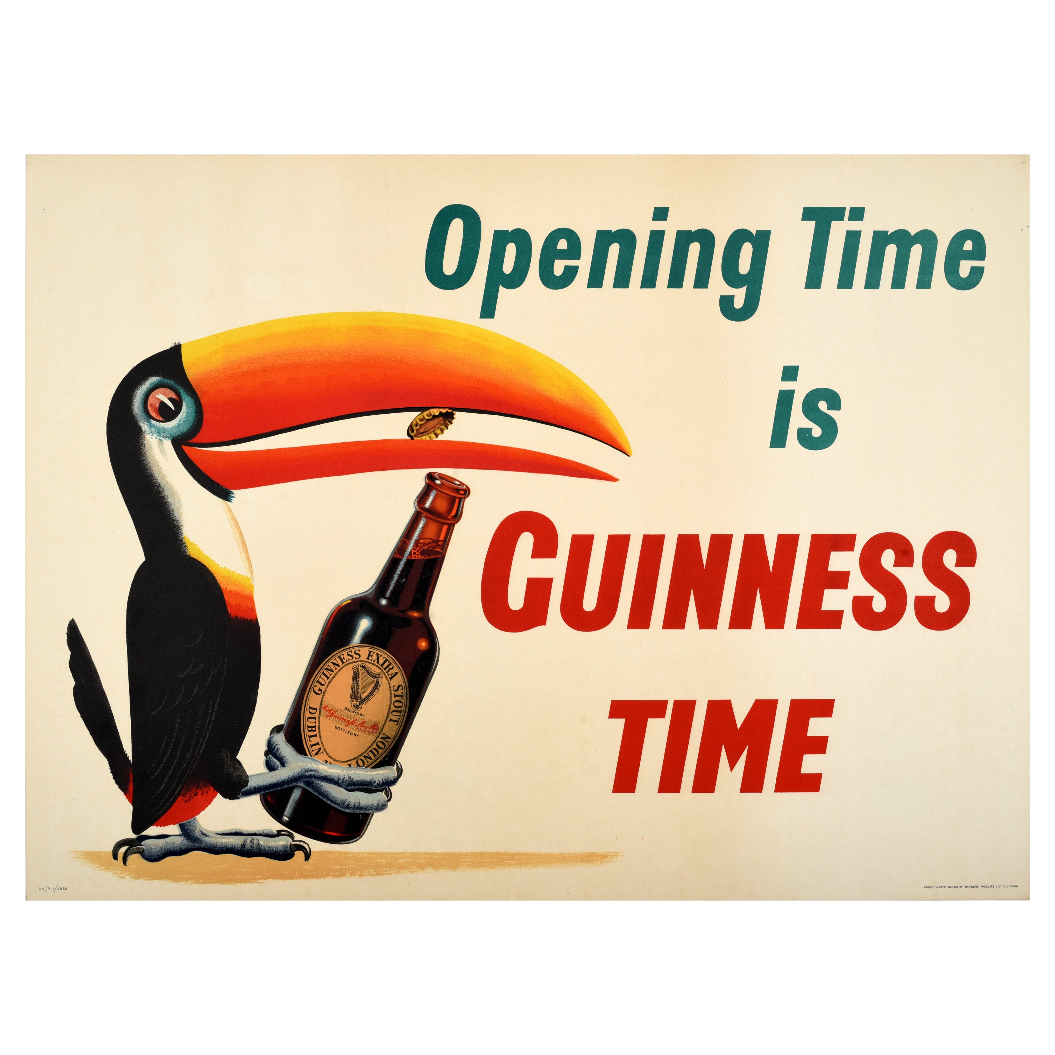 Original Vintage Drink Advertising Poster Opening Time Is Guinness Time Toucan