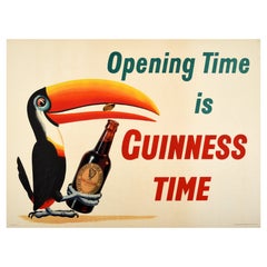 Original Vintage Drink Advertising Poster Opening Time Is Guinness Time Toucan