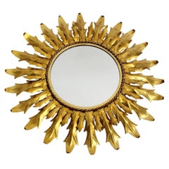 Mid Century Modern Vintage Sunburst Golden Metal Wall Mirror 1960s Italy