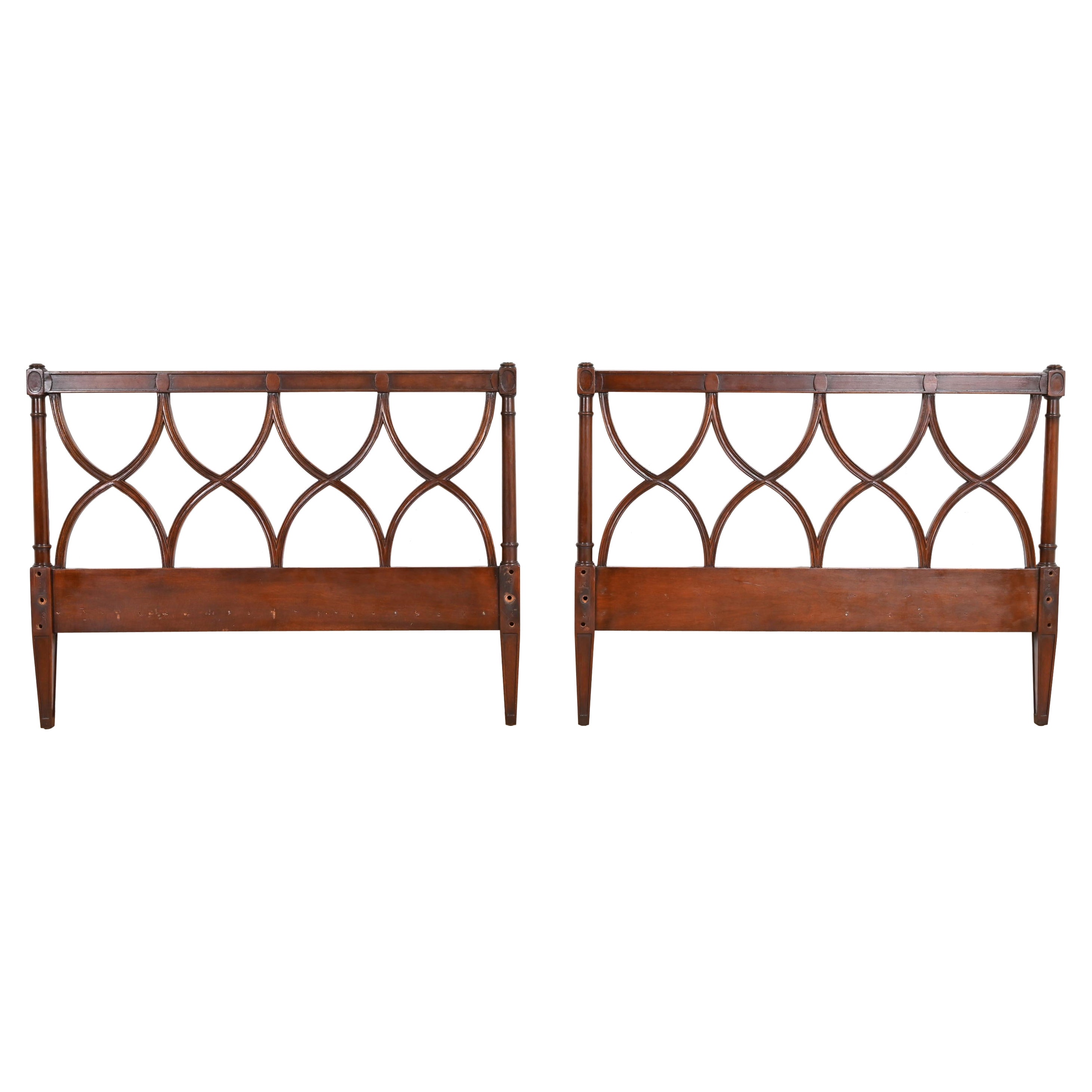 Dunbar Mid-Century French Regency Louis XVI Carved Mahogany Twin Size Headboards
