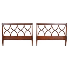 Dunbar Mid-Century French Regency Louis XVI Carved Mahogany Twin Size Headboards