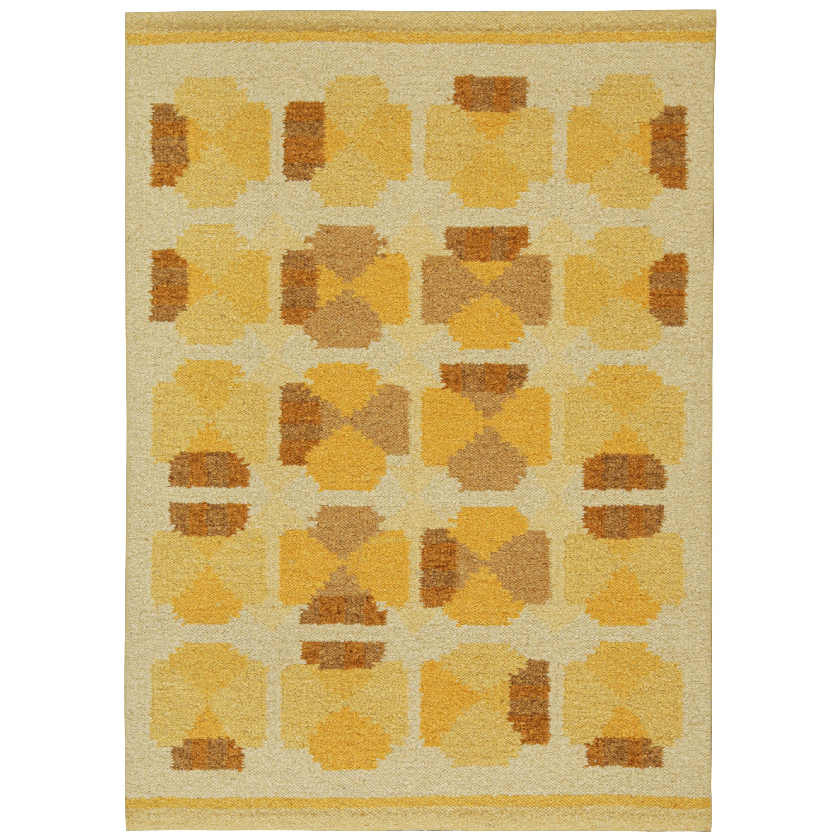 Rug & Kilim’s Scandinavian Style Kilim with Gold-Brown Geometric Patterns