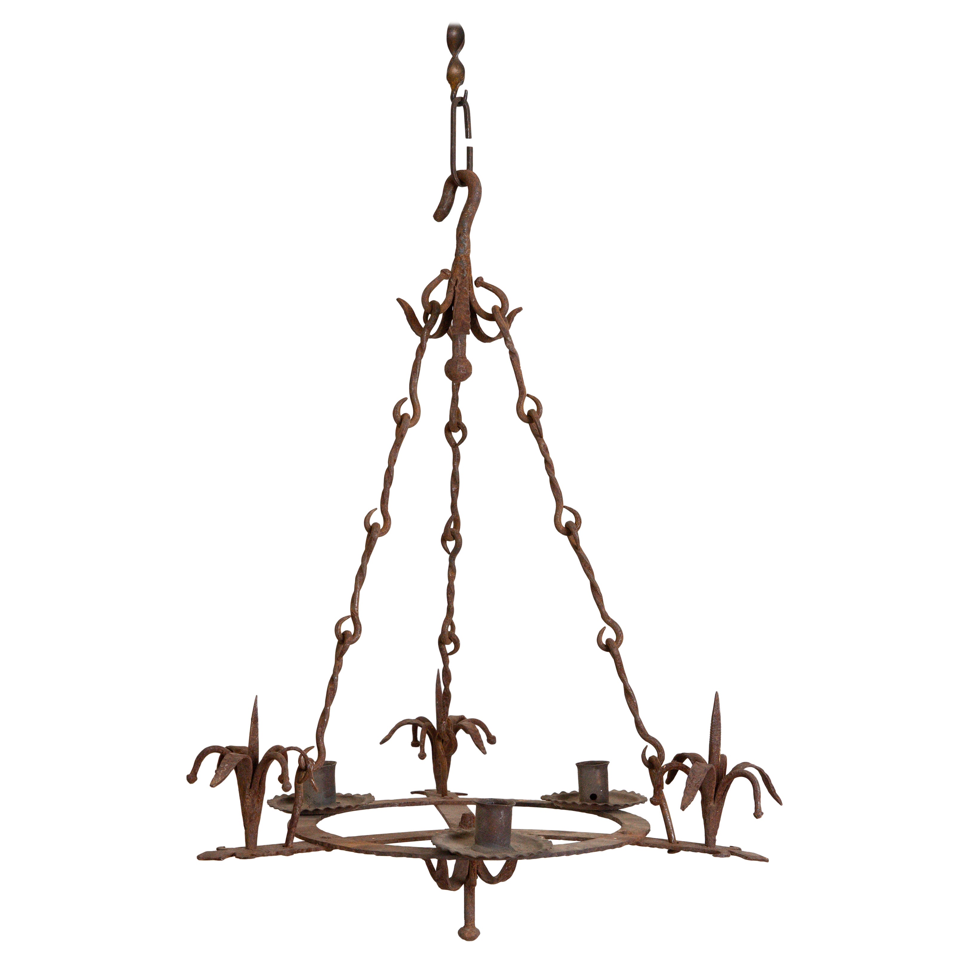 Italian Baroque Style Wrought Iron 3-Light Chandelier, Early 19th Century
