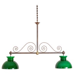 Vintage French Brass & Green Glass 2-Light Billiards Fixture, 2nd quarter 20th century