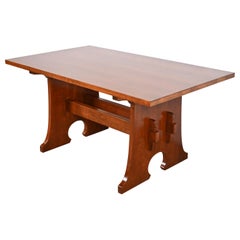 Stickley Mission Arts & Crafts Cherry Wood Trestle Dining Table or Library Table