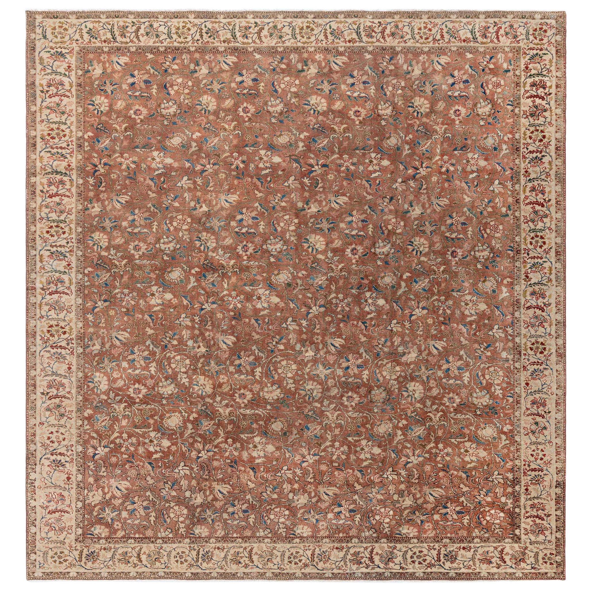 Tapis persan ancien Tabriz Brown Botanic fait à la main Doris Leslie Blau en vente