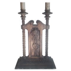 19thc French Louis XVI Carved & Sculpted Wood Figural Candelabra / Table Lamp