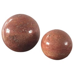 Pair of Polished Red Travertine Balls, Italy, 1970s
