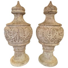 19th Century Carved and White-Washed Wooden Urns
