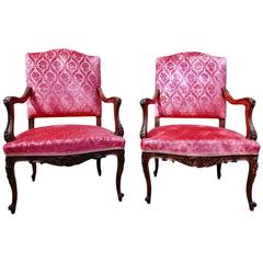 Pair of Louis XV Style Fauteuil a la Reine or Armchairs, Late 19th Century