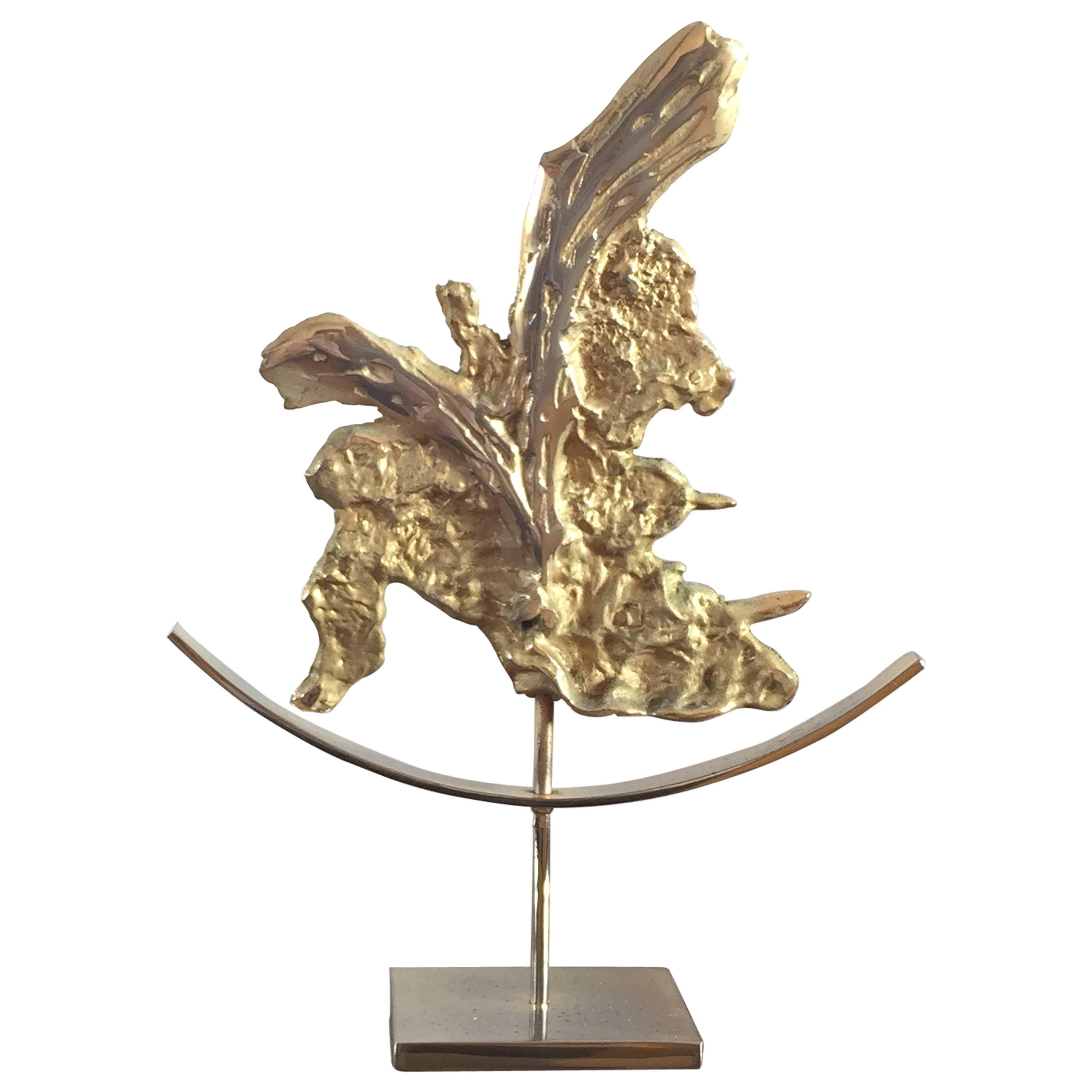 Abstract Brutalist Sculpture in Bronze Philippe Cheverny Attributed France 1970s
