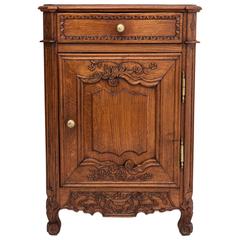 Antique Petite 19th Century French Hand-Carved Oak Louis XV Cabinet or Nightstand