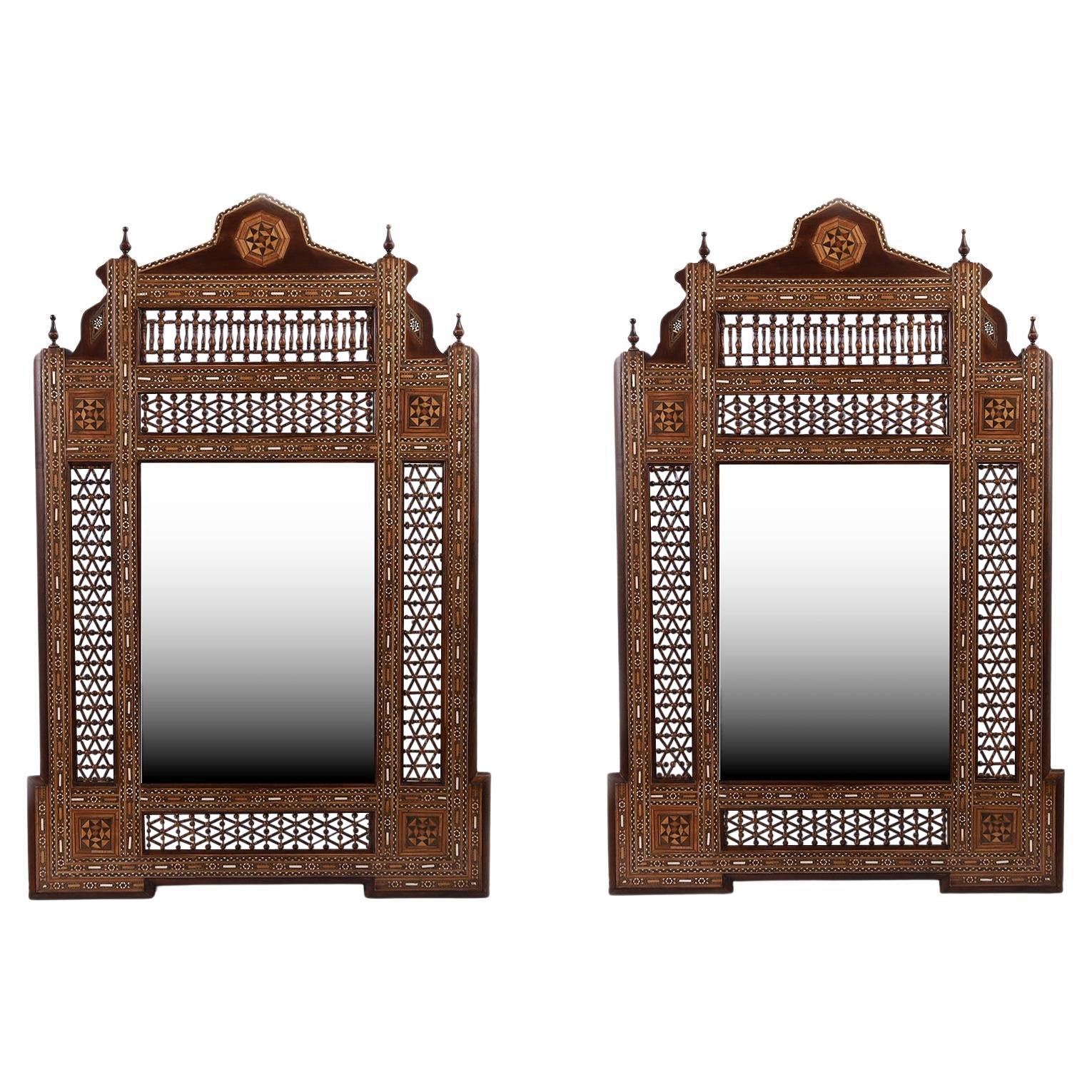 Pair of Large Antique Moroccan Inlaid Wall Mirrors