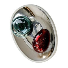 Bud IV Sculptural Handblown Glass Silver, Green and Red Mirror by Homa