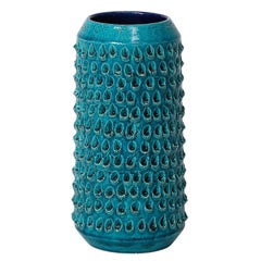 Aldo Londi Bitossi Lacrima Vase, Keramik, blau-türkis, strukturiert, signiert