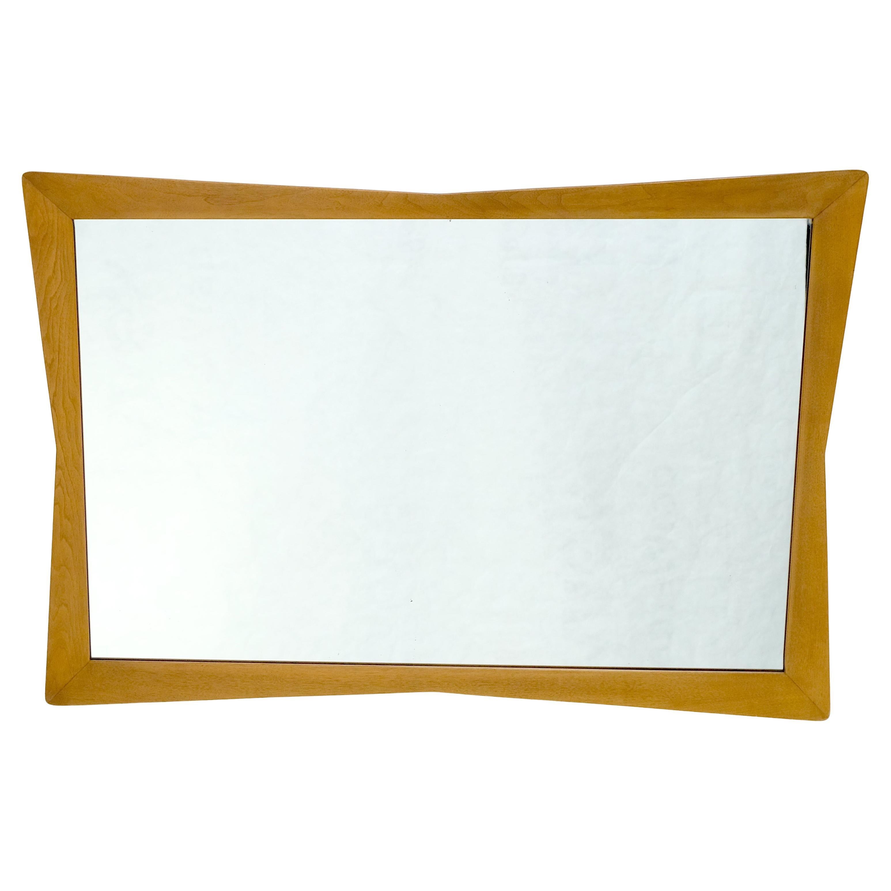 Grand miroir mural MCM de 51" de large en noyer clair avec nœud papillon Rectangle avec cadre 3D MINT !
