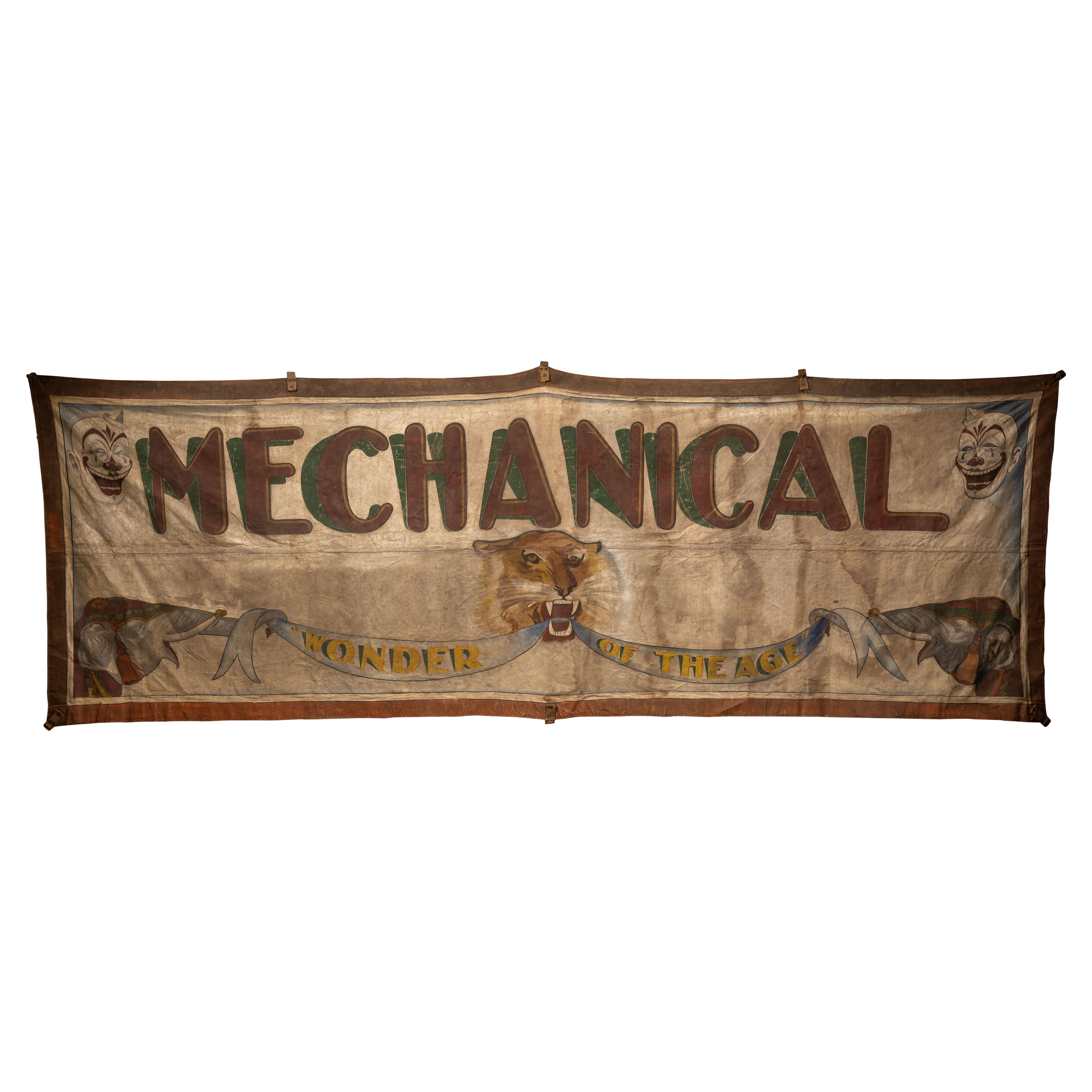 Antico circo meccanico "Meraviglia dell'epoca", grande striscione