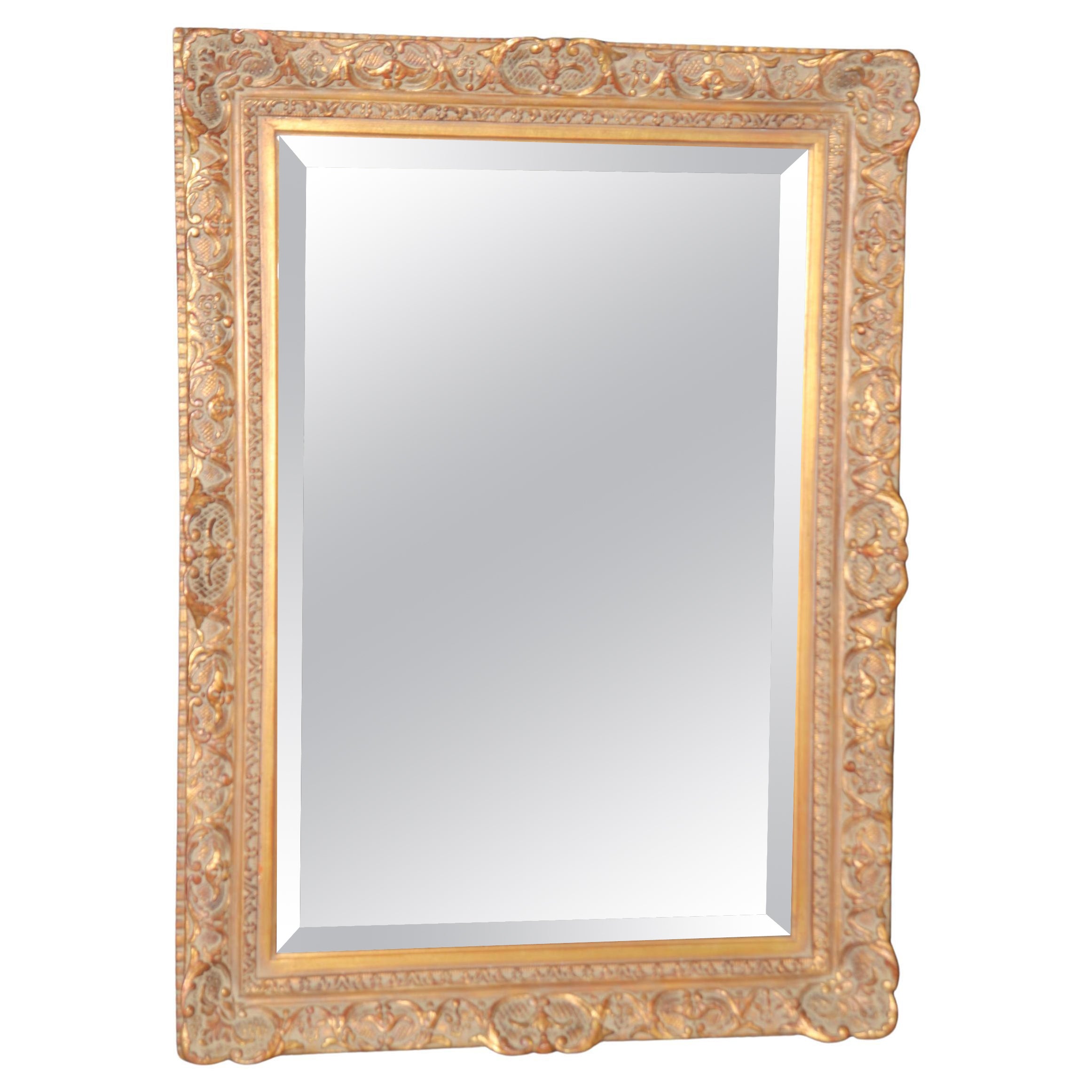 French Regency Style Carved Wood Gold Gilt Beveled Glass Mirror
