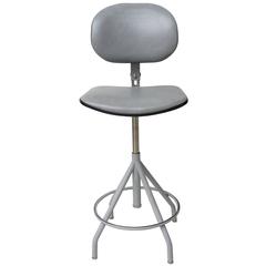 Industrial Grey Bar Stool Adjustable Swiveling, French, 1960s