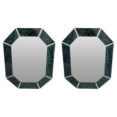 Pair of Modern Églomise Malachite Octagonal Mirrors