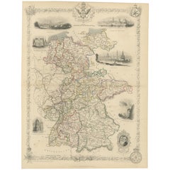 Ornate Hand-Colored Map of Germany by John Tallis with Vignettes, ca. 1850