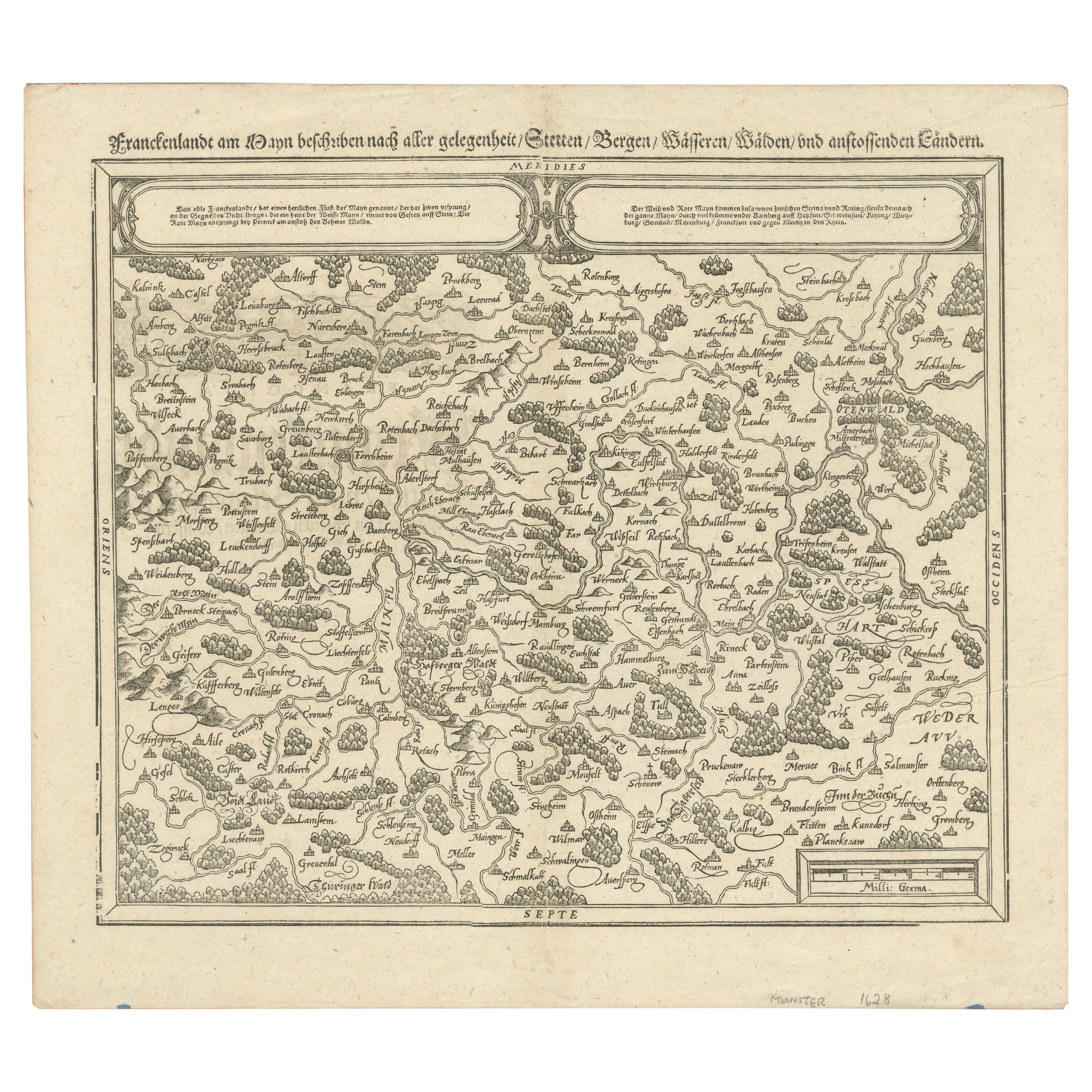 Frühe Holzschnittkarte von Franconia und seiner Umgebung, 1628