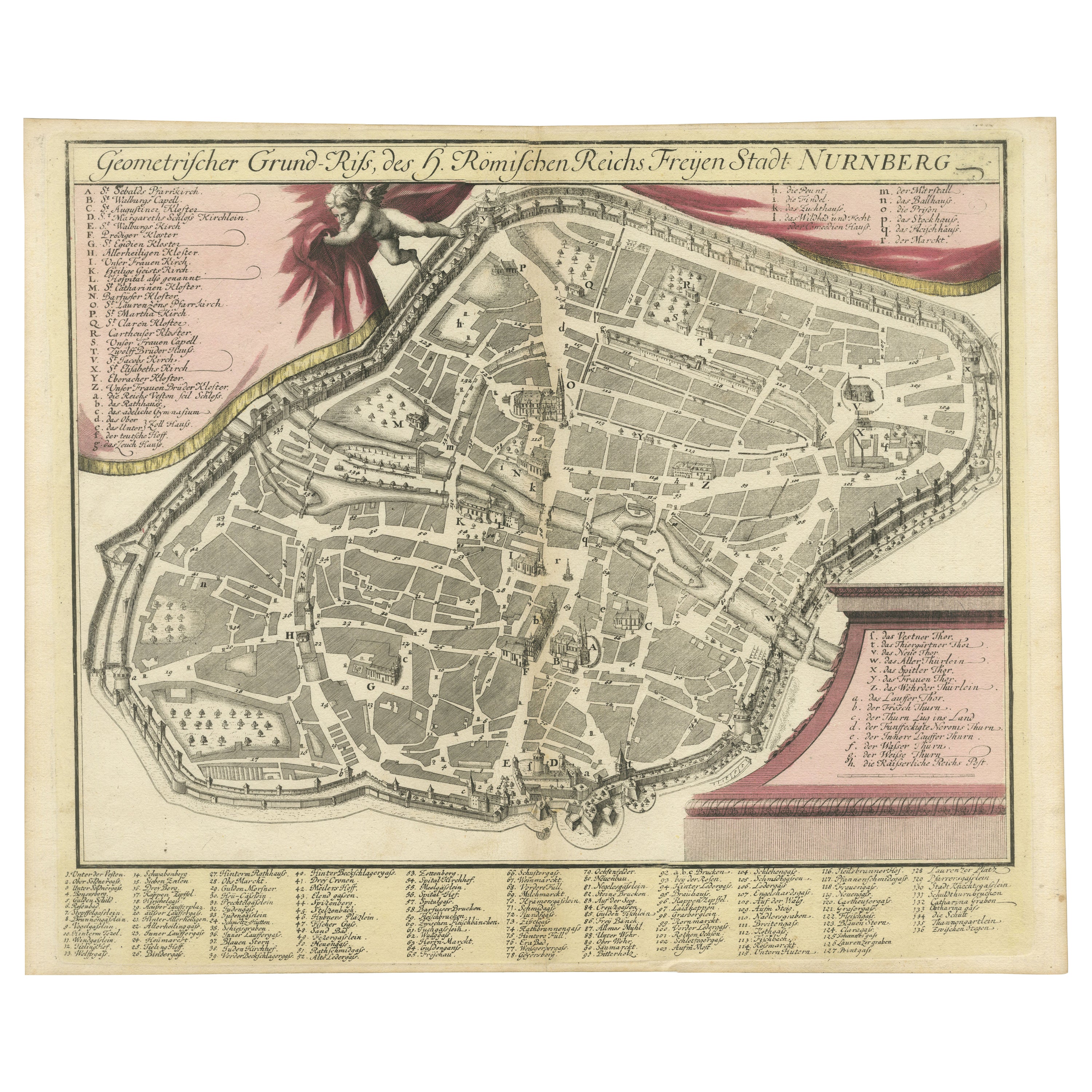 Seltener gravierter Stadtplan von Nürnberg, Bayern, von Christoph Weigel, 1718 im Angebot